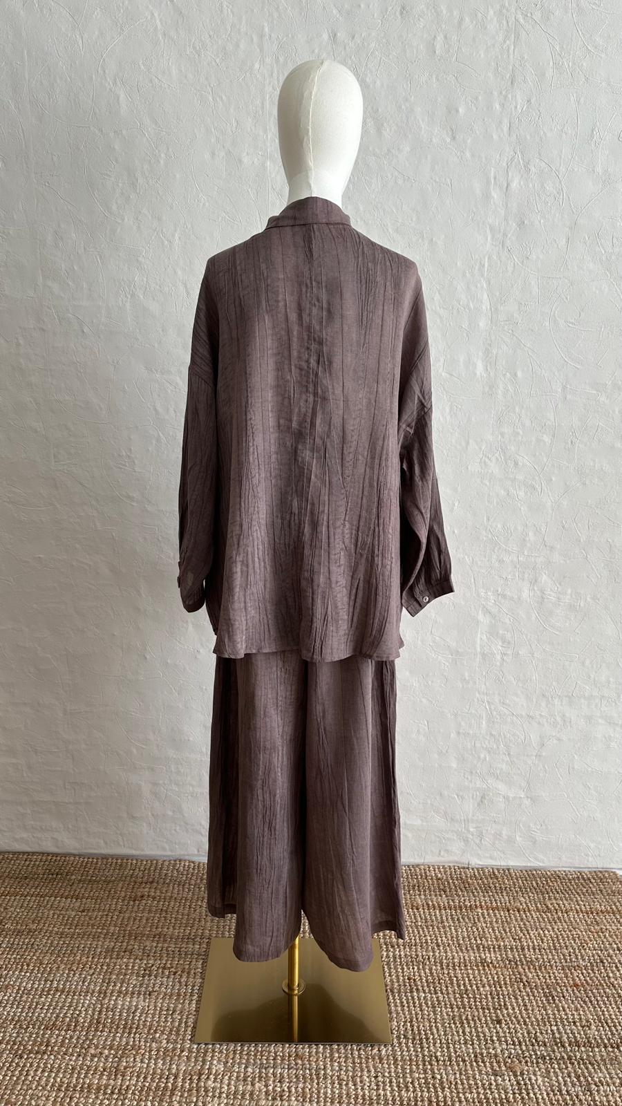 Lino Linen 2-piece Trousers-Shirt Set - Plum