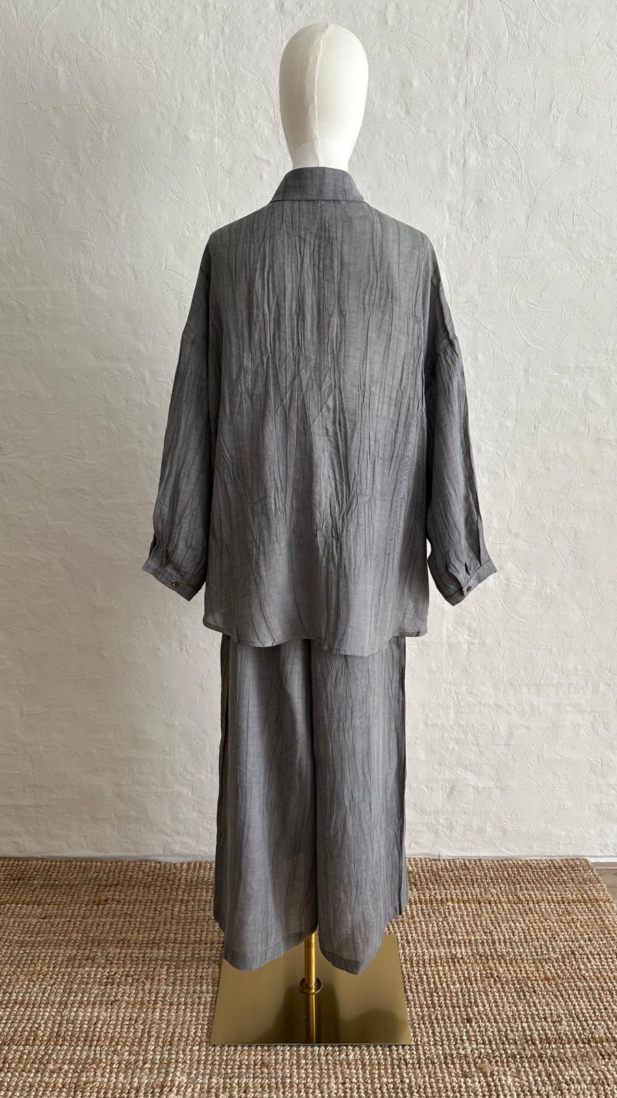 Lino Linen 2-piece Trousers-Shirt Set - Gray