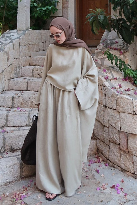 Noor Pants β 100% Linen Wide-Leg Trousers in Sage Green | Breathable, Modest Fit