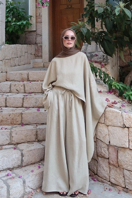 Noor Pants β 100% Linen Wide-Leg Trousers in Sage Green | Breathable, Modest Fit