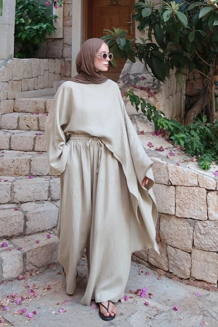 Noor Pants β 100% Linen Wide-Leg Trousers in Sage Green | Breathable, Modest Fit