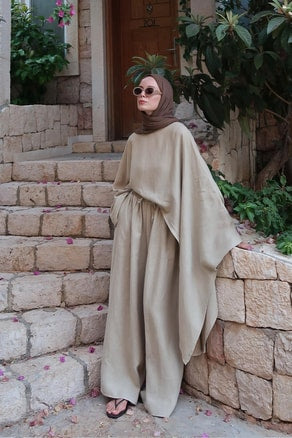 Noor Pants β 100% Linen Wide-Leg Trousers in Sage Green | Breathable, Modest Fit