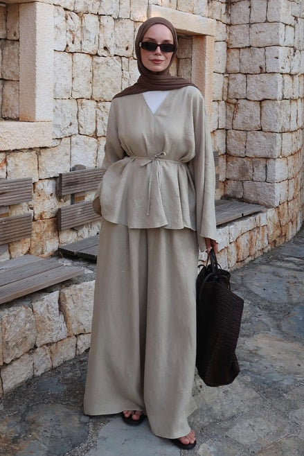 Alora Top β 100% Linen Blouse in Sage Green | Adjustable Waist, Flowy Sleeves