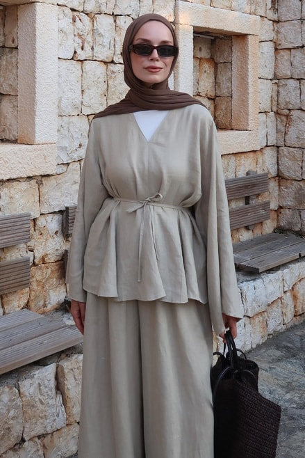 Alora Top β 100% Linen Blouse in Sage Green | Adjustable Waist, Flowy Sleeves