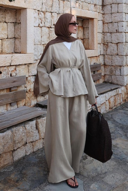Alora Top β 100% Linen Blouse in Sage Green | Adjustable Waist, Flowy Sleeves