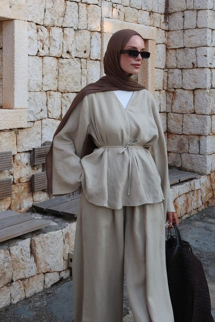 Alora Top β 100% Linen Blouse in Sage Green | Adjustable Waist, Flowy Sleeves