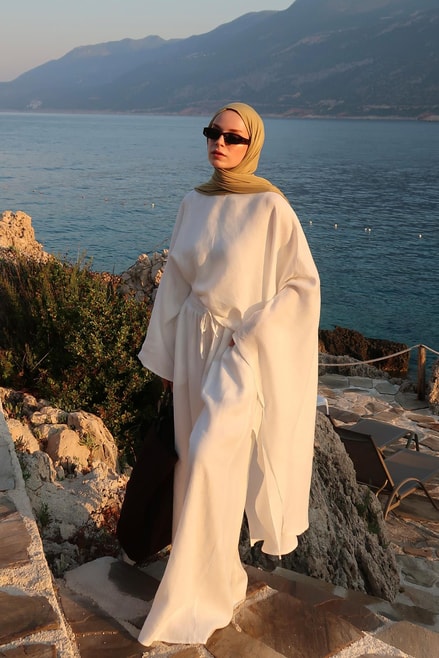 Noor Pants β 100% Linen Wide-Leg Trousers in White | Breathable, Modest Fit