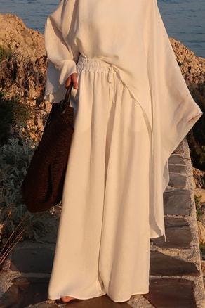 Noor Pants β 100% Linen Wide-Leg Trousers in White | Breathable, Modest Fit