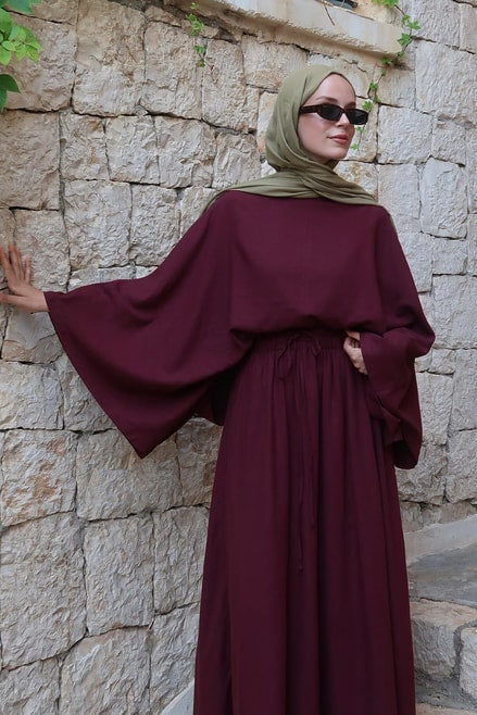 Ela Top – Linen Blouse in Burgundy | Flowy, Modest Fit