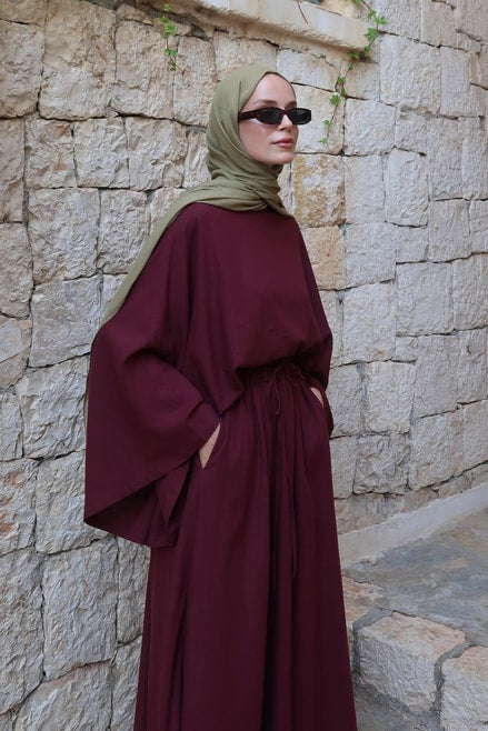 Ela Top – Linen Blouse in Burgundy | Flowy, Modest Fit