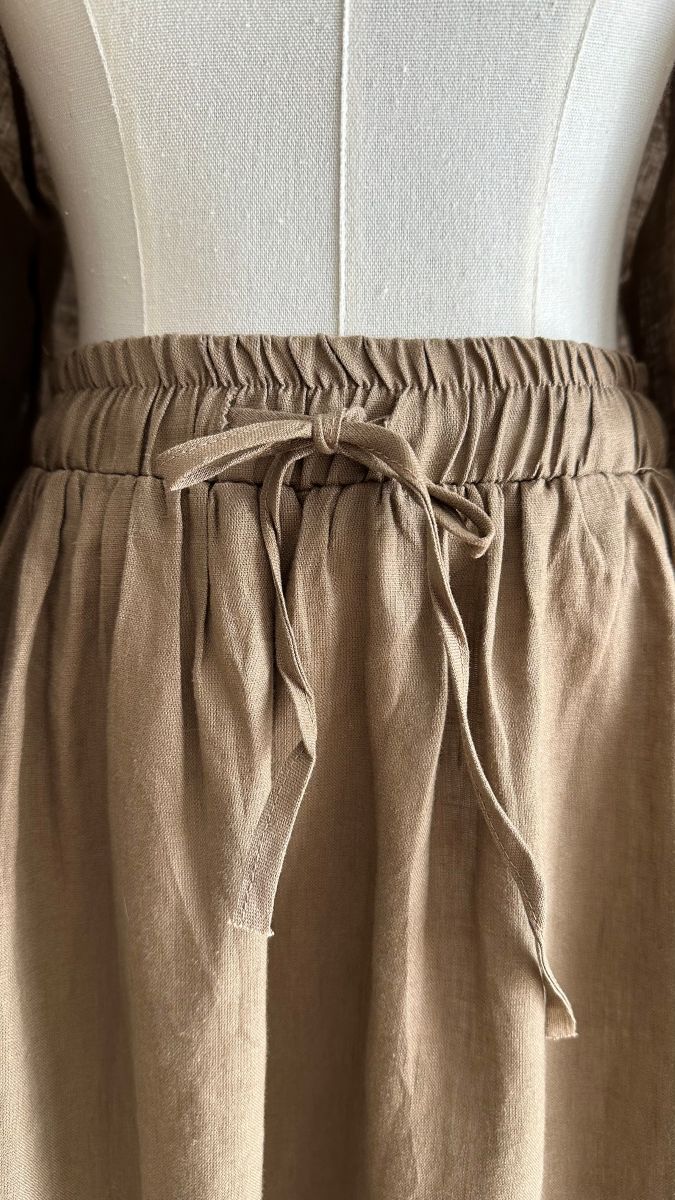 100% Linen 2-Pieces Top & Skirt Set - Desert Brown