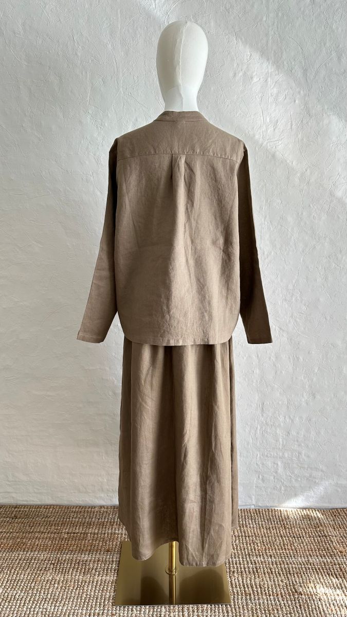100% Linen 2-Pieces Top & Skirt Set - Desert Brown