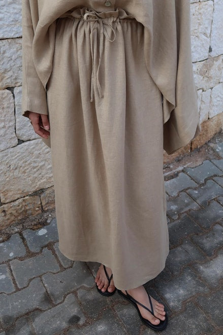 Ayla Skirt – 100% Linen Maxi Skirt in Camel Beige | High Waist, Natural Flow