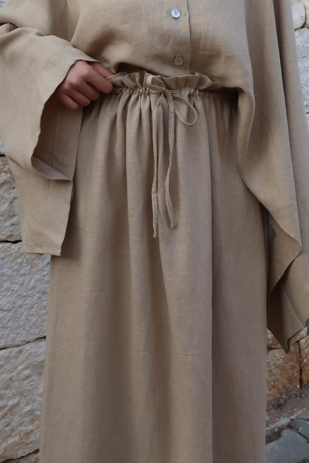 Ayla Skirt – 100% Linen Maxi Skirt in Camel Beige | High Waist, Natural Flow