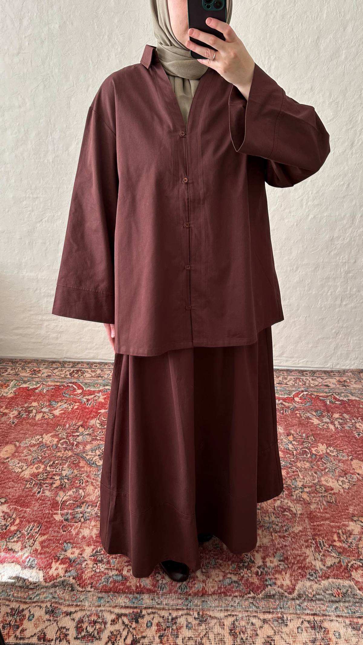 Vela Cotton Skirt & Top Set - Burgundy