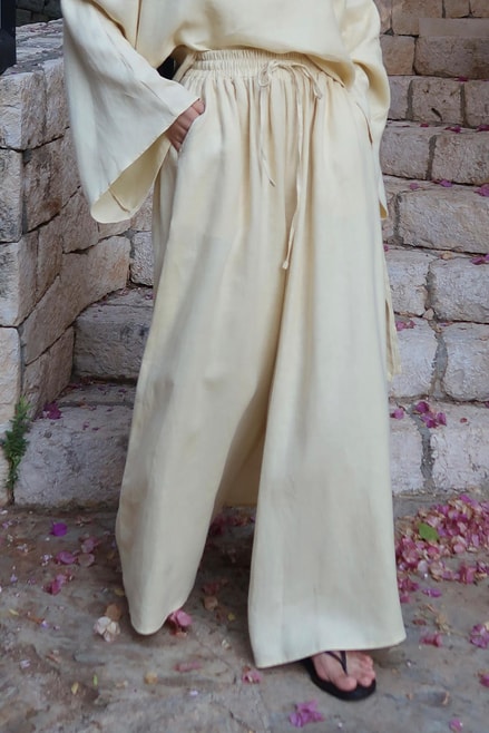 Noor Pants – 100% Linen Wide-Leg Trousers in Butter | Breathable, Modest Fit