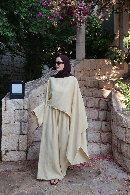 Siena Top – 100% Linen Blouse in Butter | Flowy Cut, Wide Sleeves