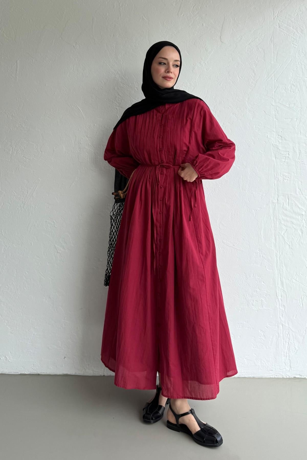 Vena Cotton Dress - Cherry