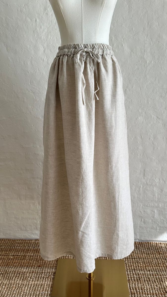 100% Linen 2-Pieces Top & Skirt Set - Natural