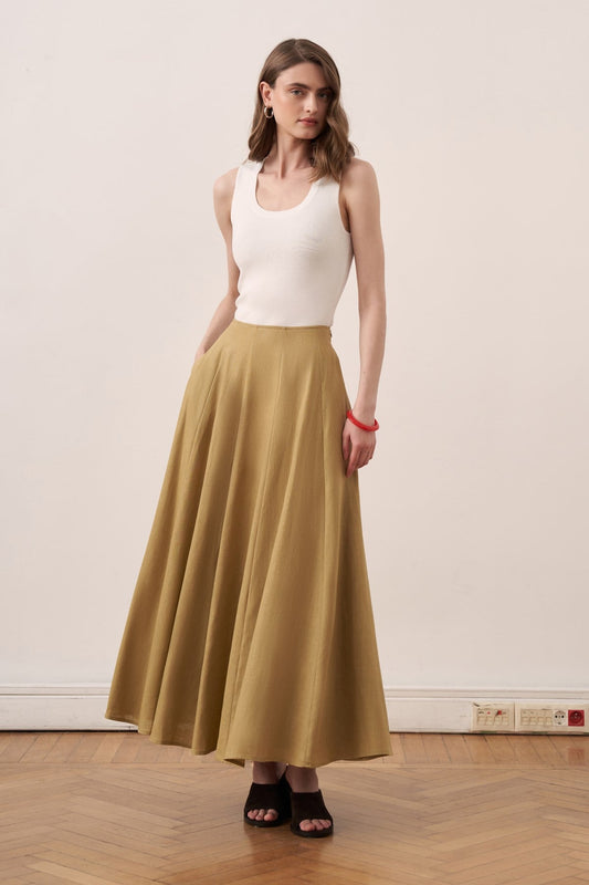 Dorada Linen Skirt - Olive