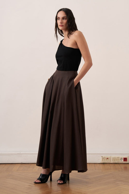 Dorada Linen Skirt - Dark Brown