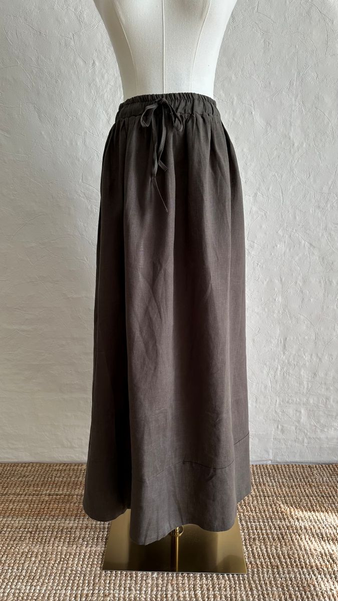 100% Linen 2-Pieces Top & Skirt Set - Dark Grey