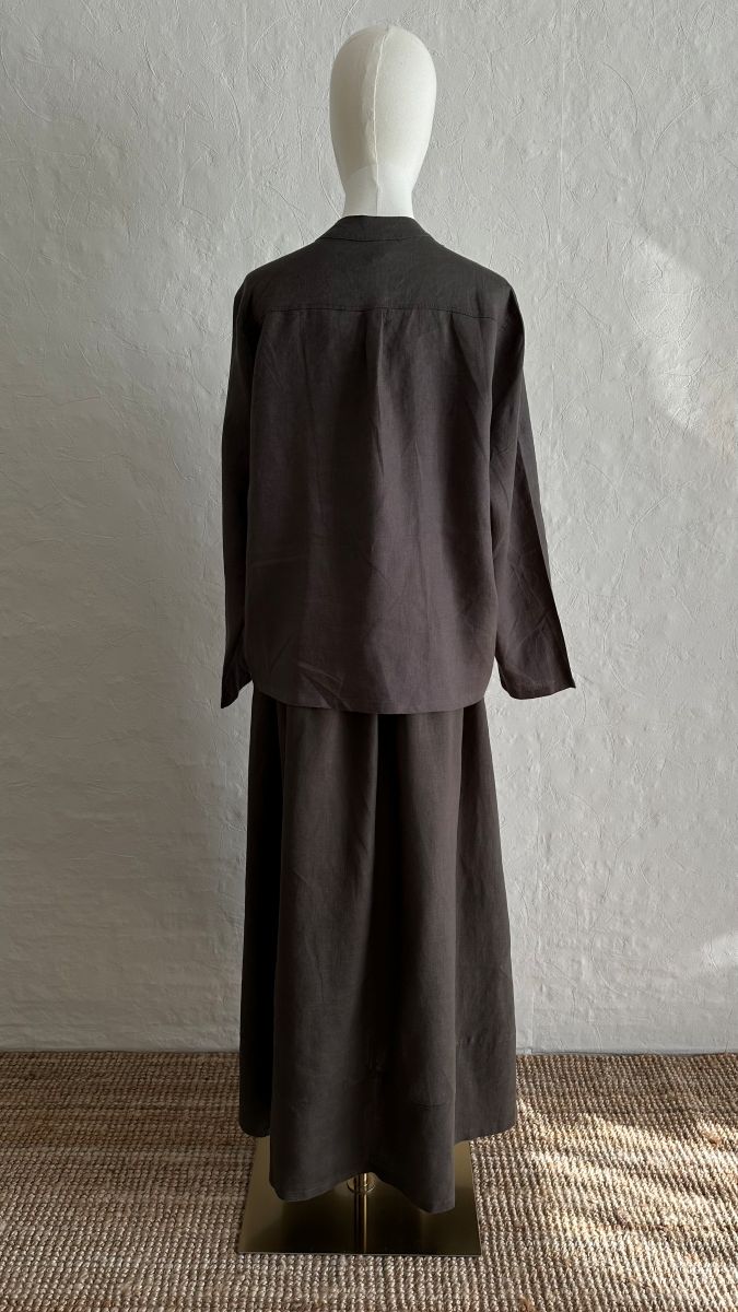 100% Linen 2-Pieces Top & Skirt Set - Dark Grey