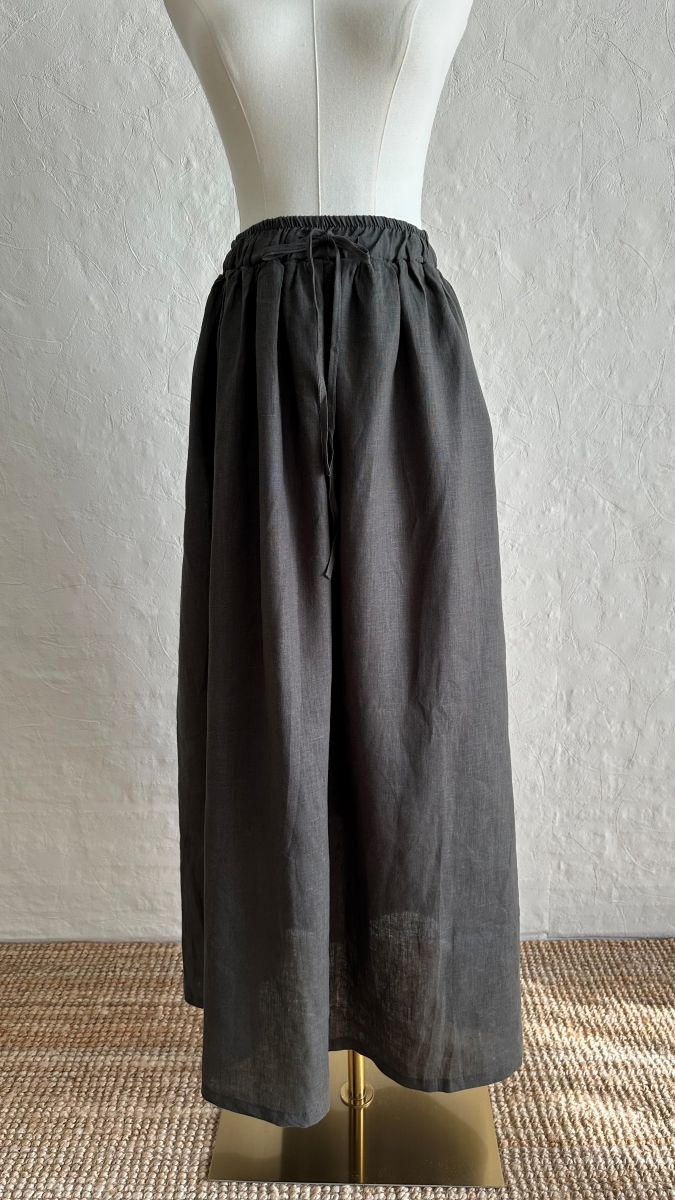 100% Linen 2-Pieces Top & Skirt Set - Black Green