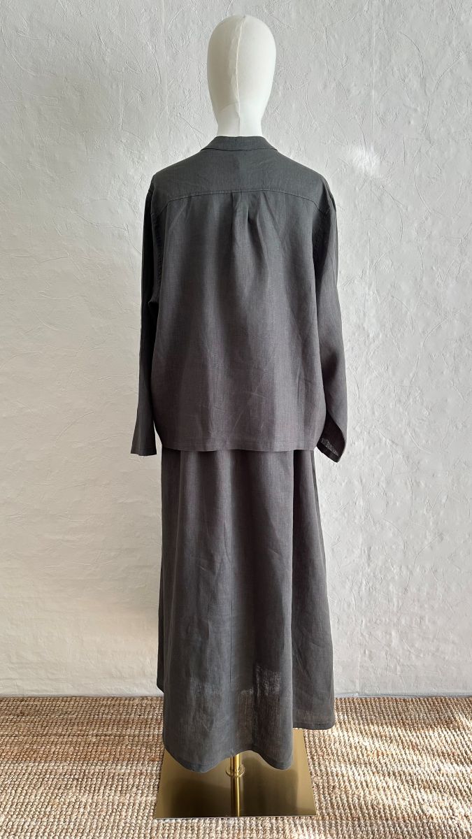 100% Linen 2-Pieces Top & Skirt Set - Black Green