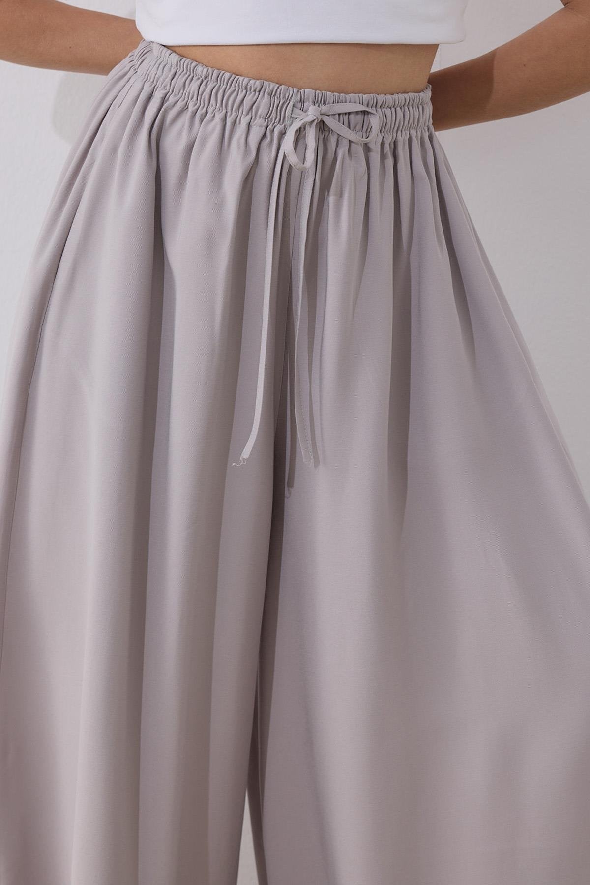Cupro Wide-Leg Pants – Gray
