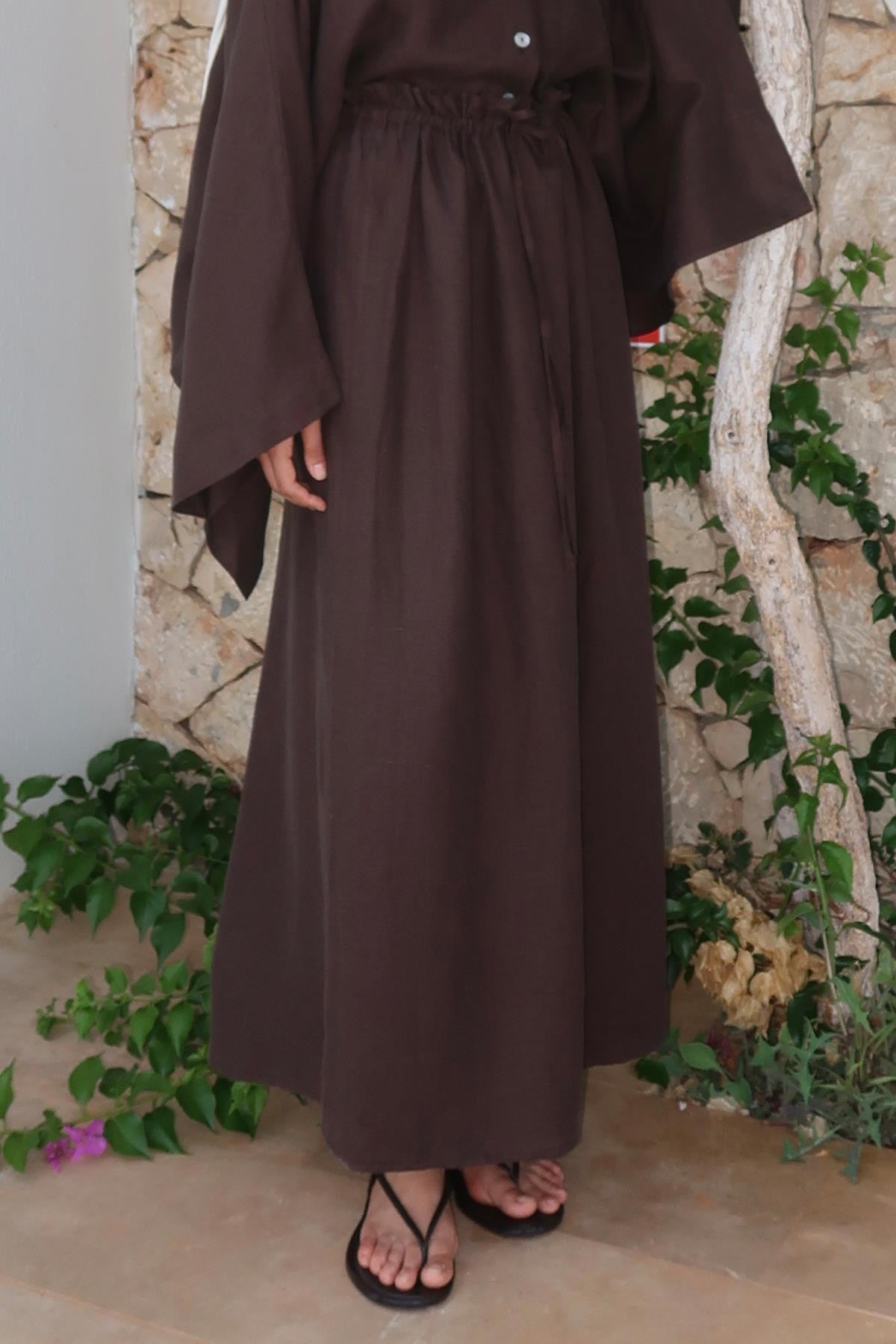 Ayla Skirt – 100% Linen Maxi Skirt in Deep Brown | High Waist, Natural Flow