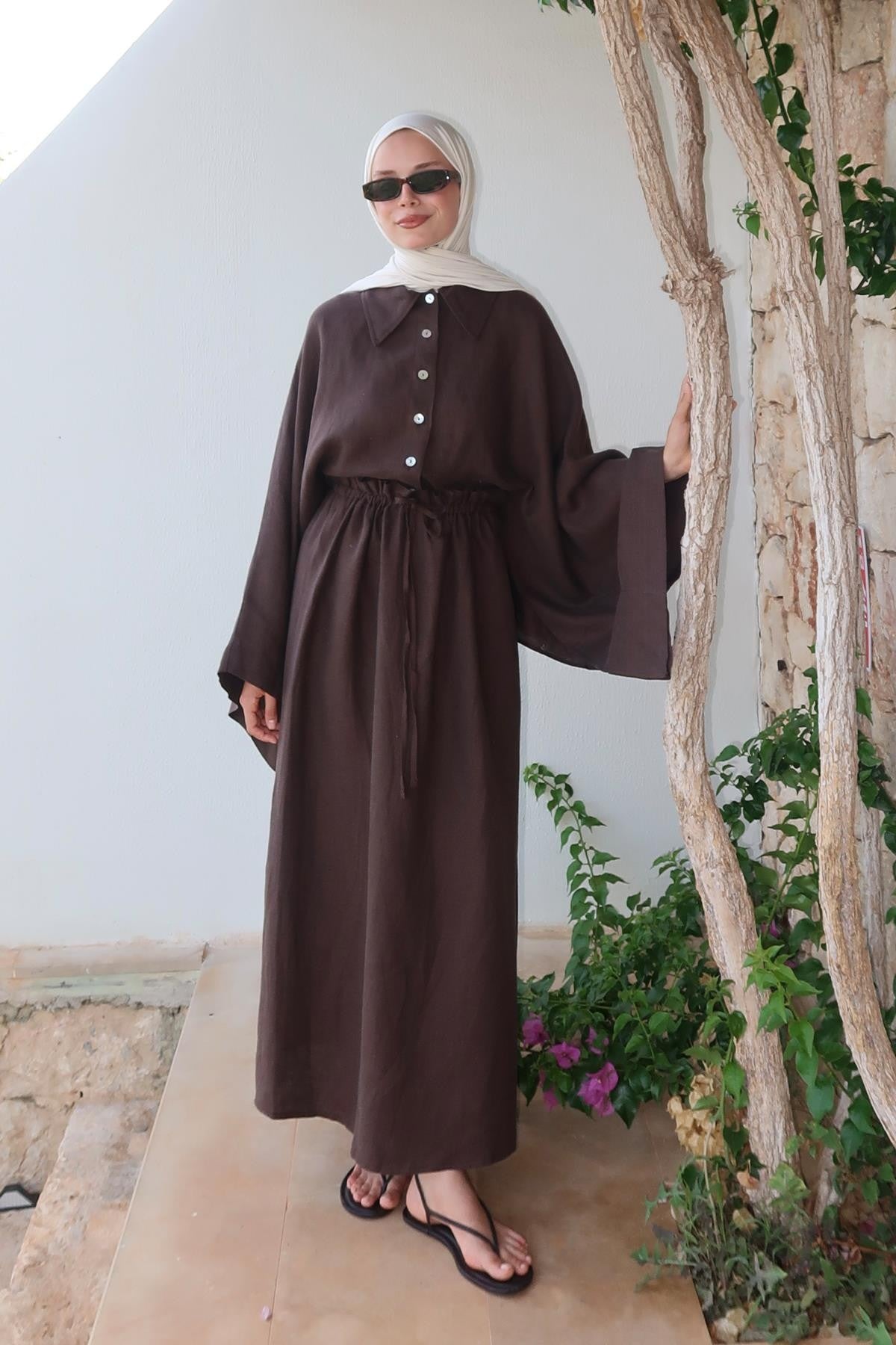Ayla Skirt – 100% Linen Maxi Skirt in Deep Brown | High Waist, Natural Flow