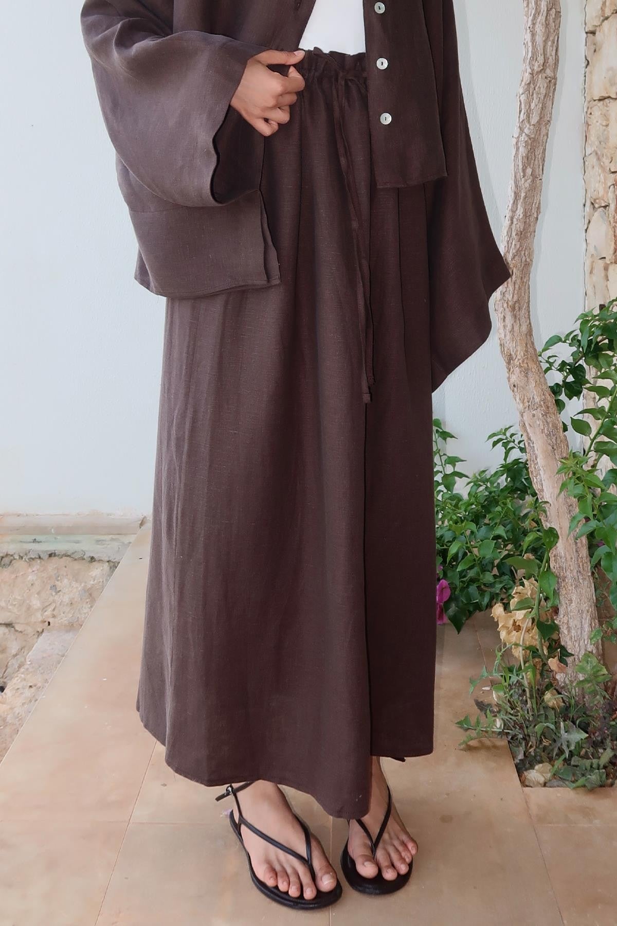 Ayla Skirt – 100% Linen Maxi Skirt in Deep Brown | High Waist, Natural Flow