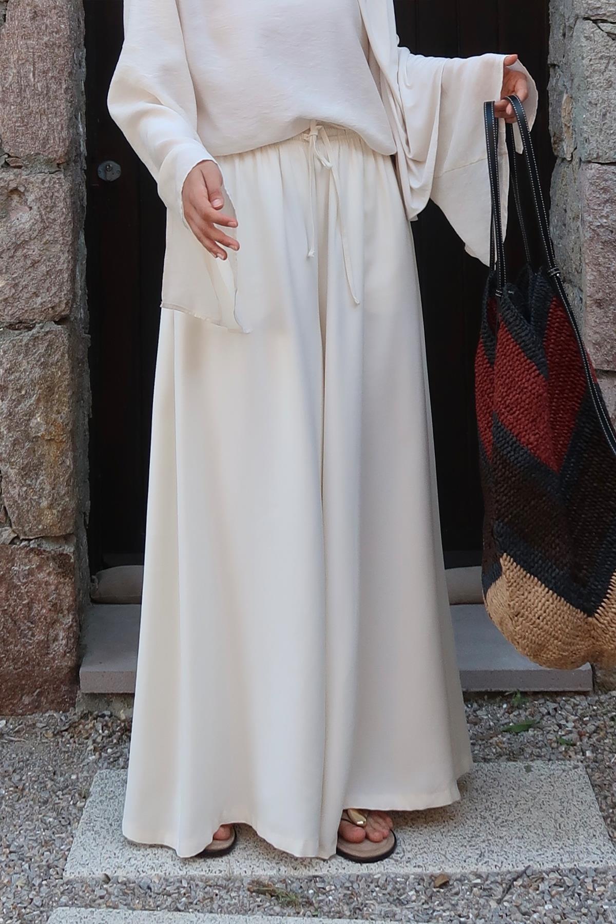 Cupro Wide-Leg Pants – White