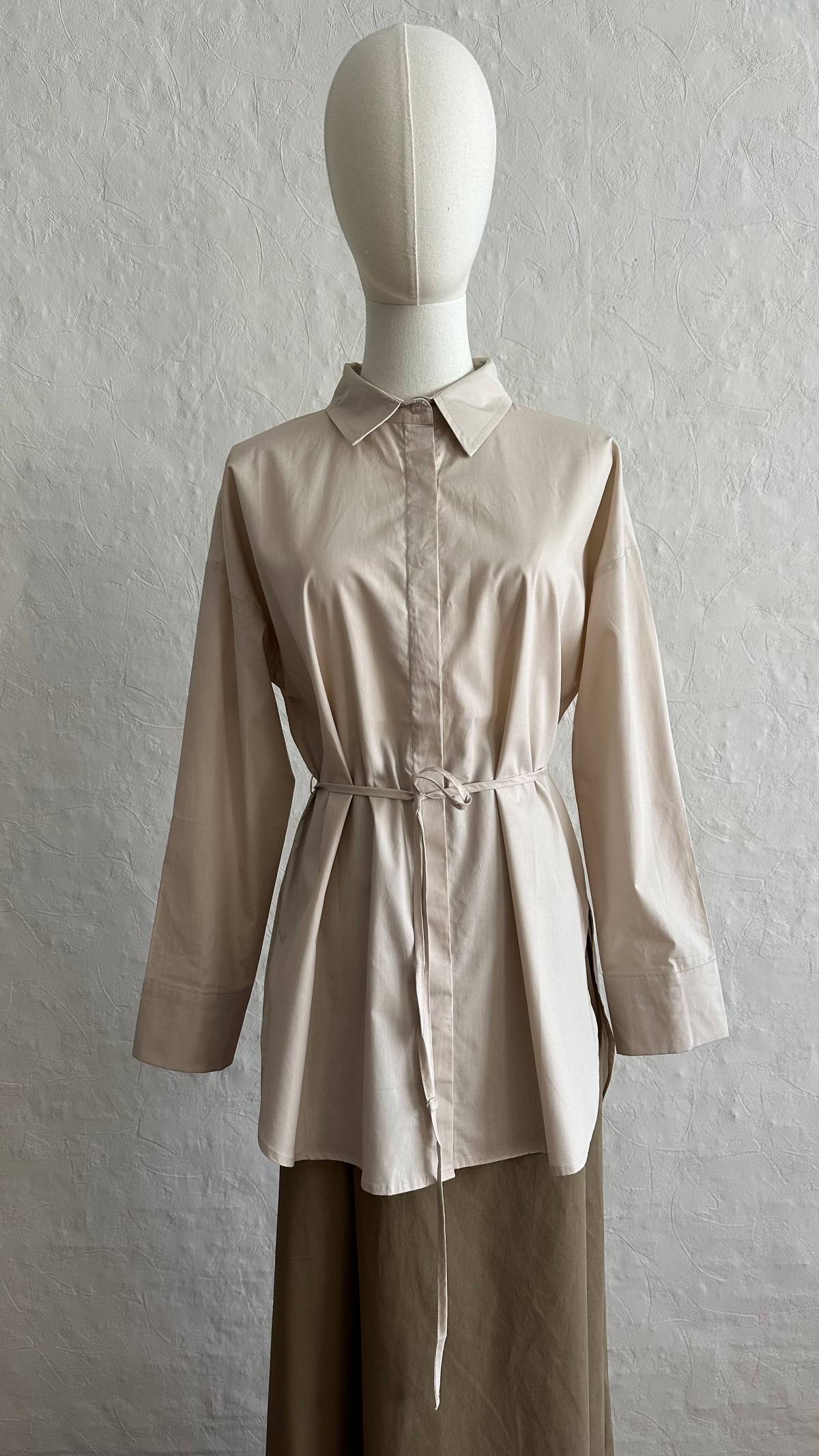 Nora Poplin Cotton Shirt - Beige
