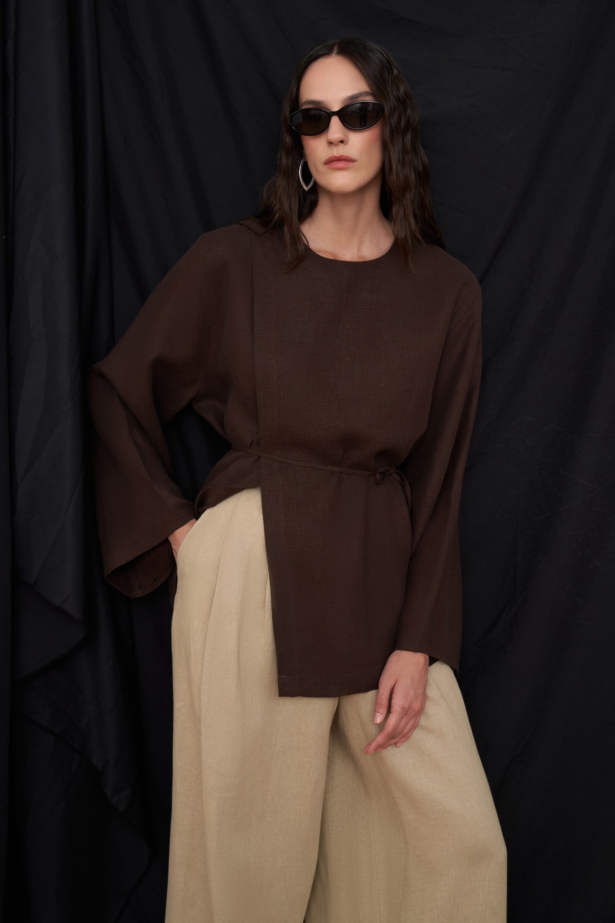 Solmar Belted Linen Blouse - Dark Brown