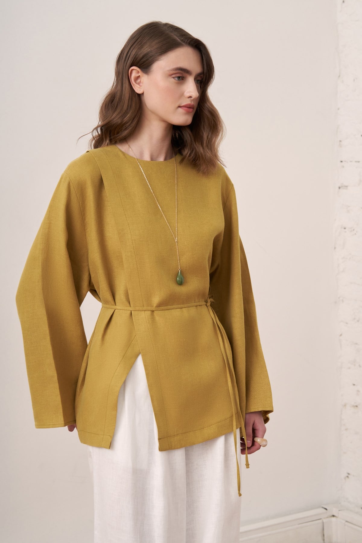 Solmar Belted Linen Blouse - Olive
