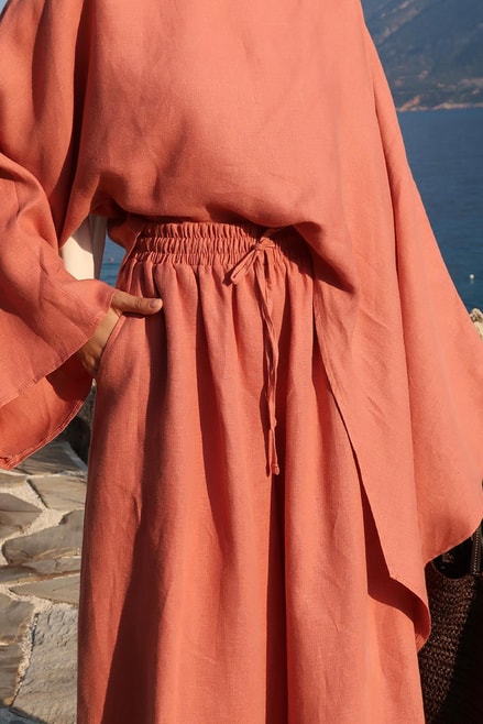 Noor Pants β 100% Linen Wide-Leg Trousers in Terracotta | Breathable, Modest Fit
