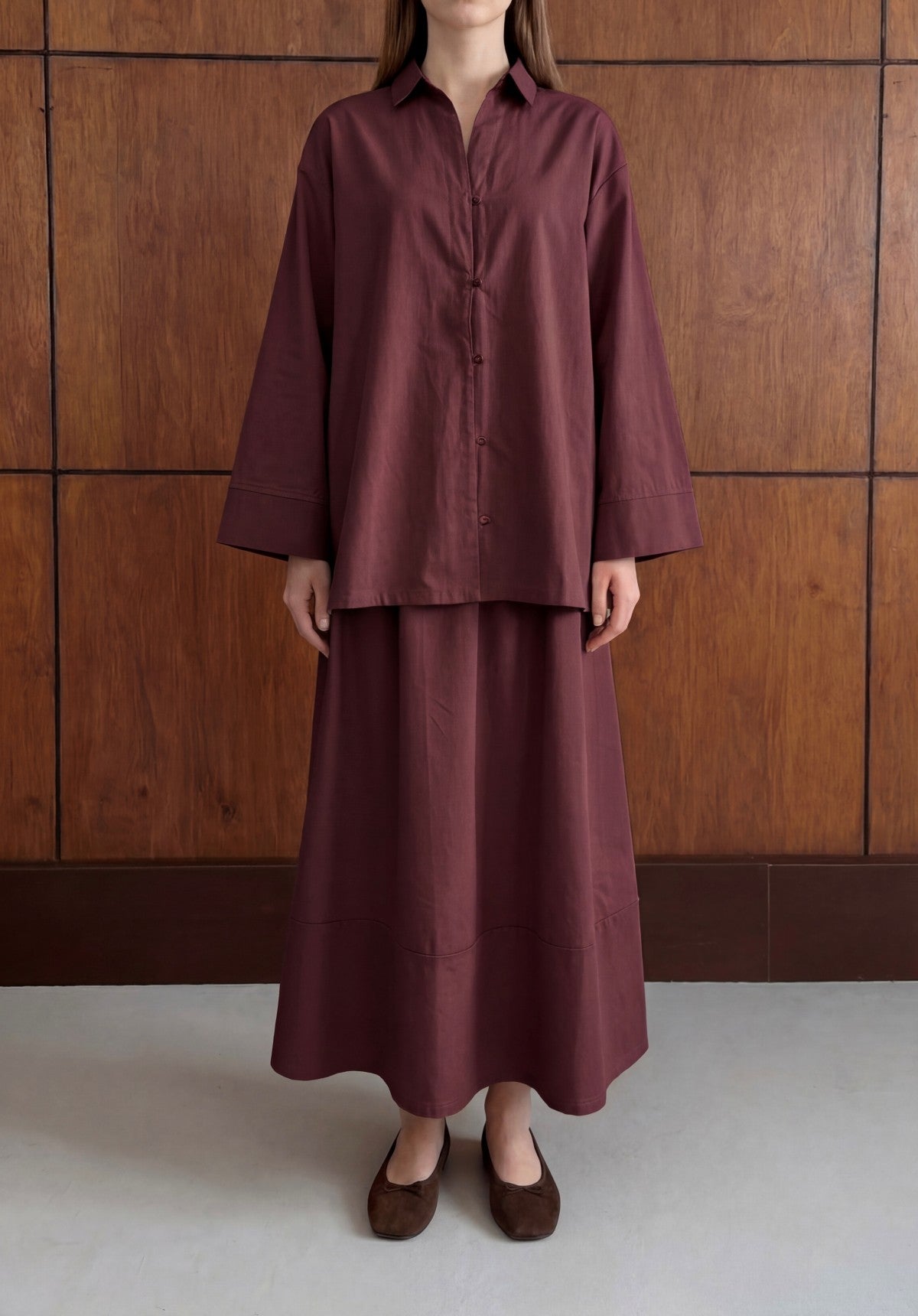 Vela Cotton Skirt & Top Set - Burgundy