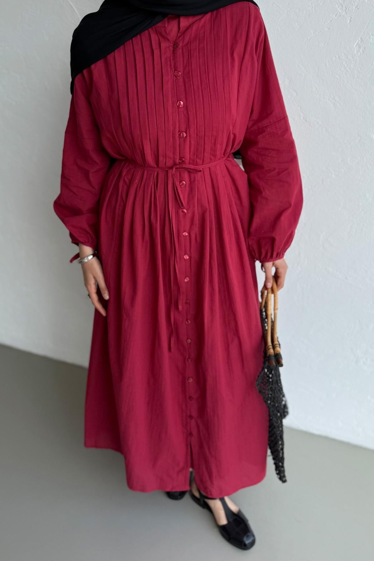 Vena Cotton Dress - Cherry