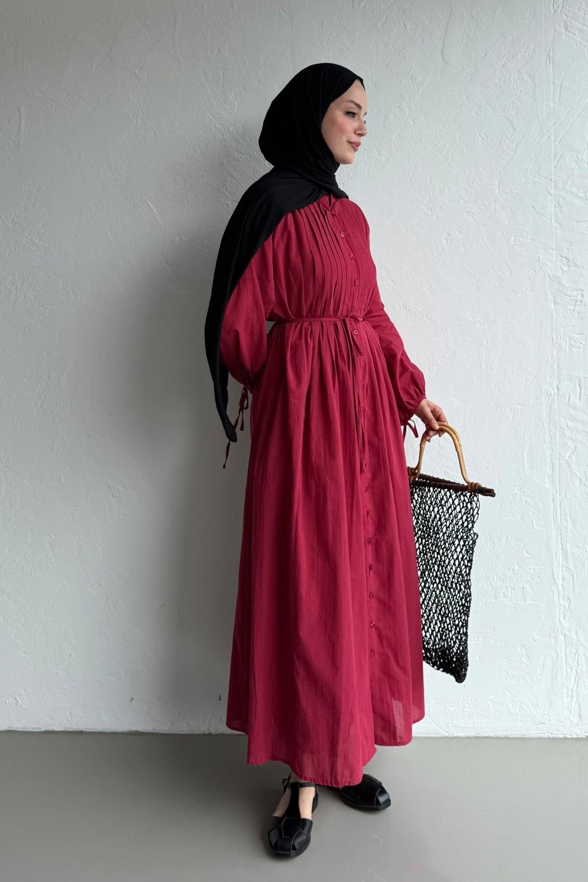 Vena Cotton Dress - Cherry