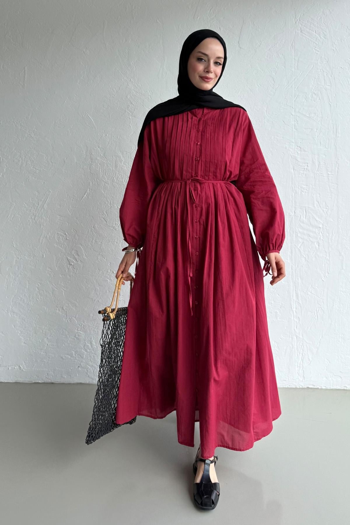 Vena Cotton Dress - Cherry