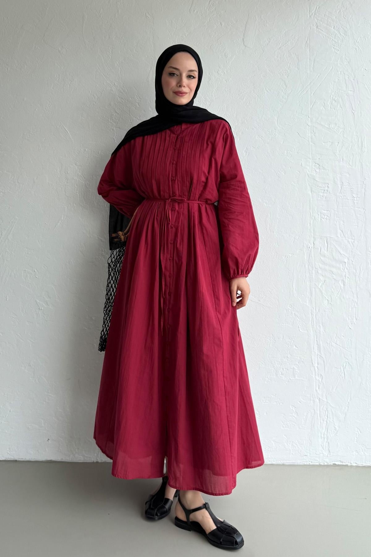 Vena Cotton Dress - Cherry