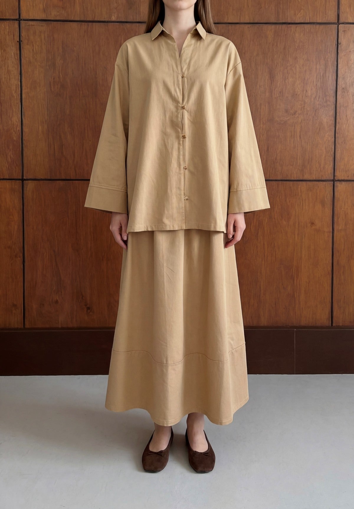 Vela Cotton Skirt & Top Set - Camel