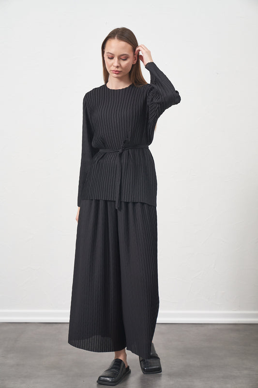 Ribbed Pants & Top Set - Black