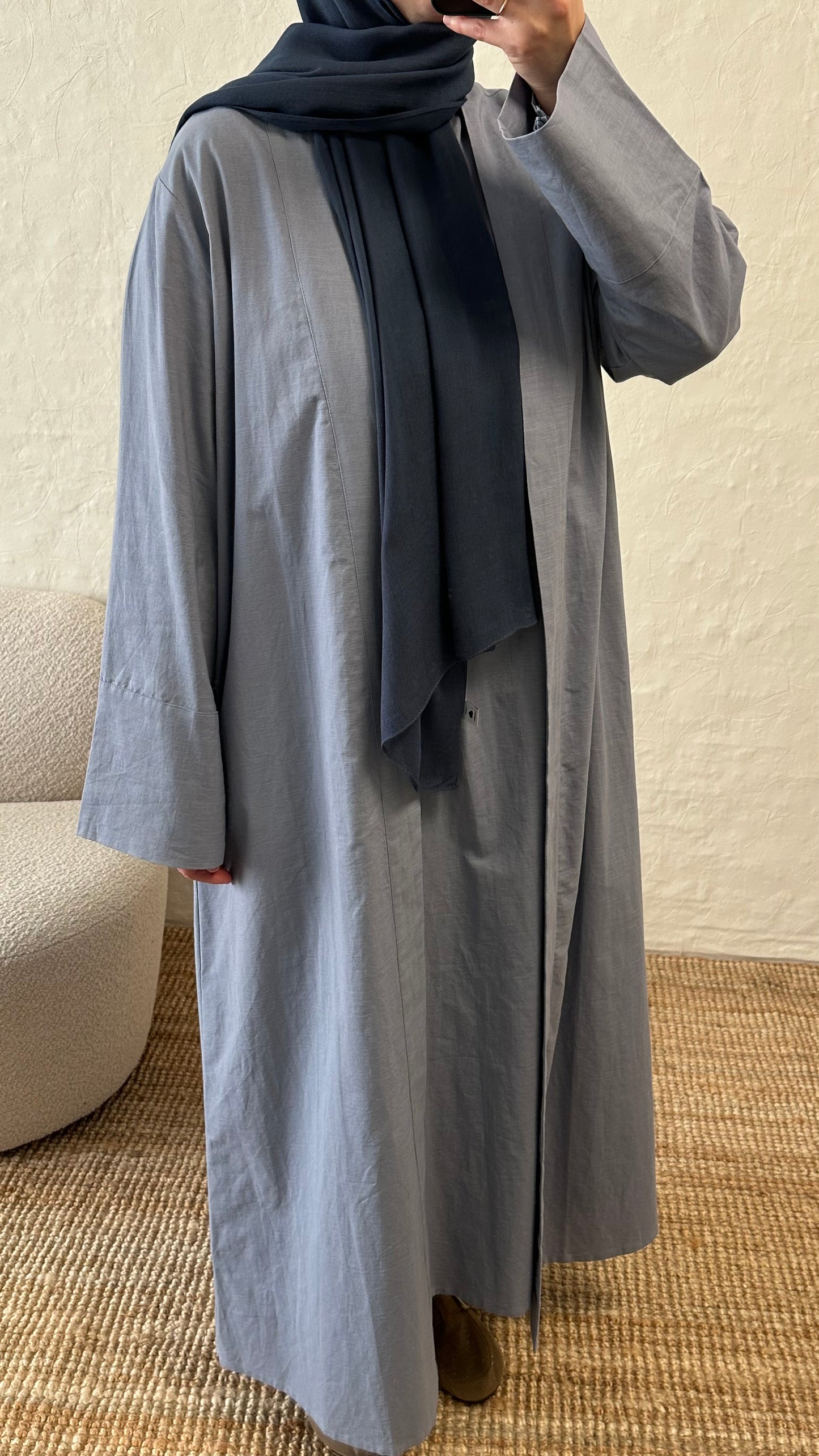 Ensemble abaya en lin 2 pièces Rumi - Bleu gris