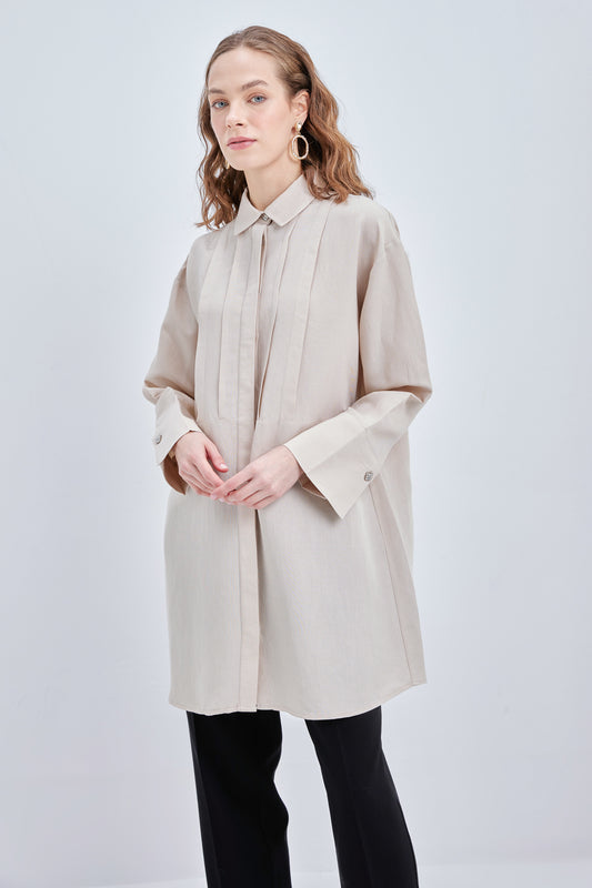 Linen Long Shirt - Beige