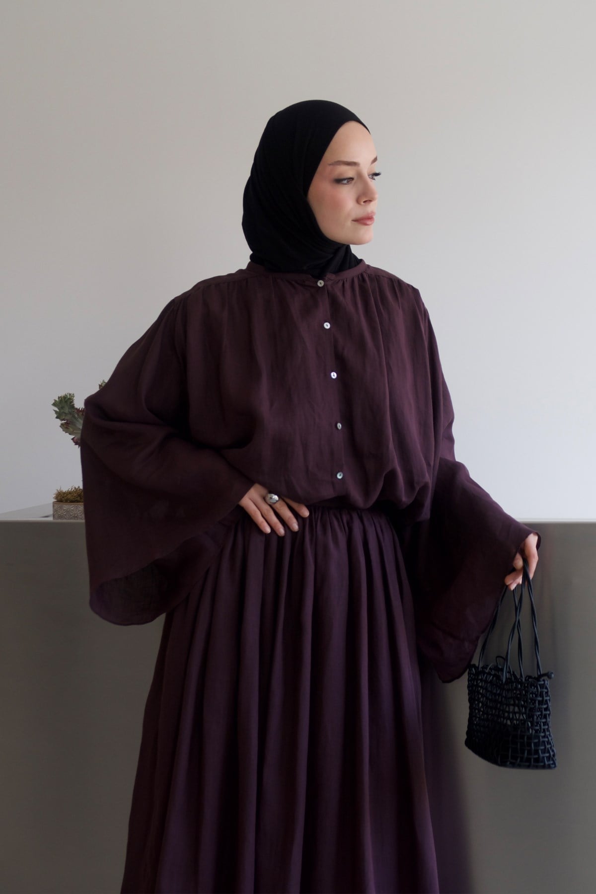 Molie Linen Skirt Set - Burgundy