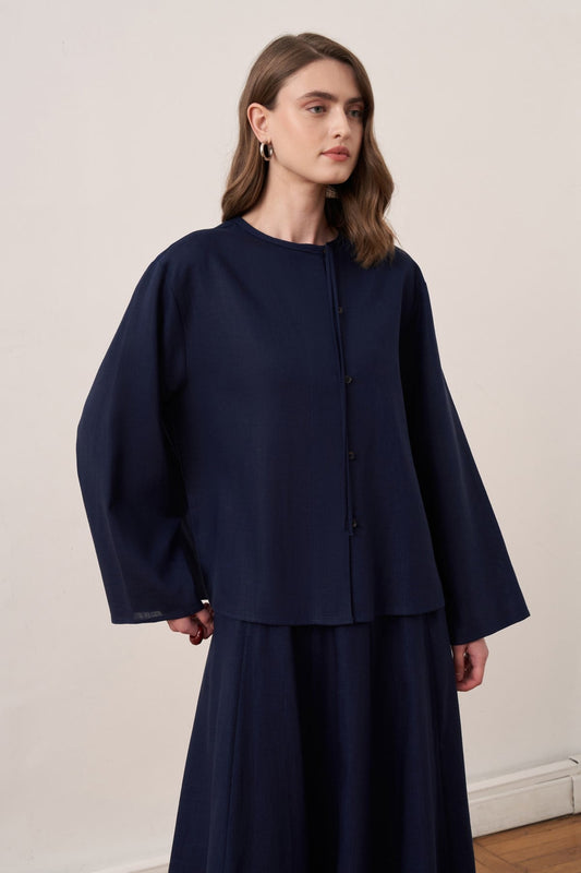 Noor Linen Shirt - Navy Blue