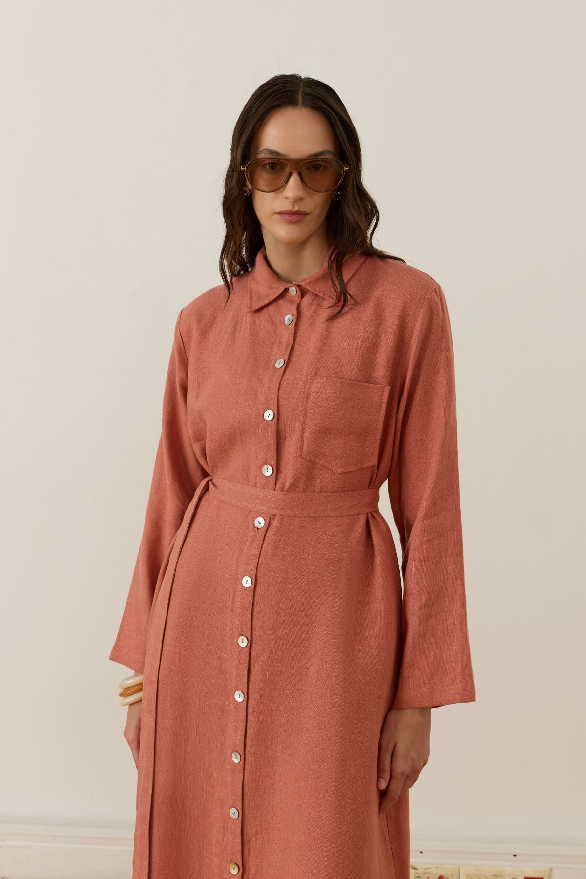 Sara 100% Linen Dress - Terracotta